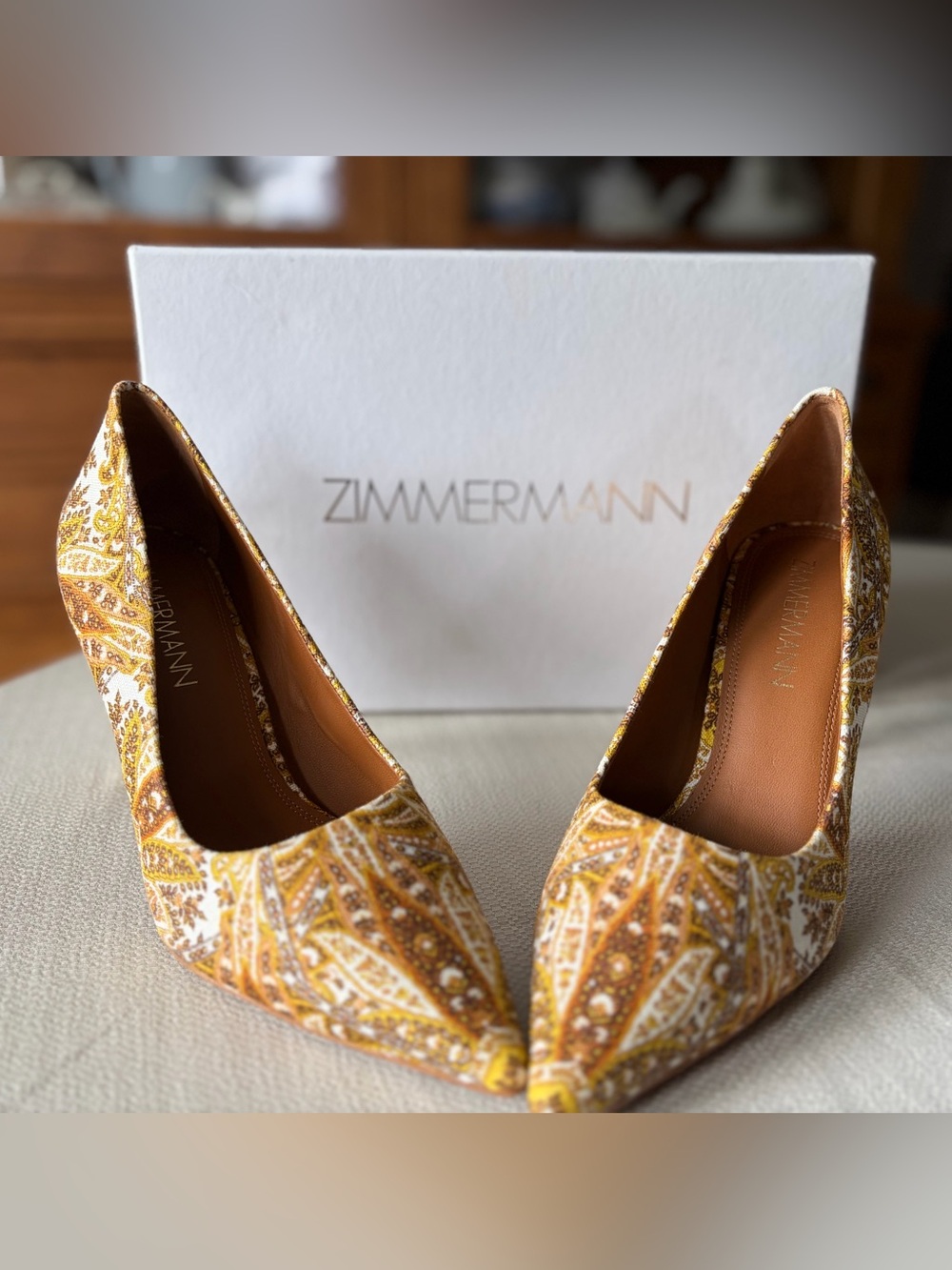 NWT Immaculate Zimmermann Gold Paisley Pointed-Toe Pumps Luxury Designer Sz 40